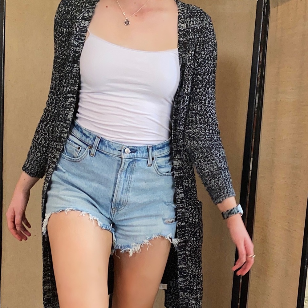 Black and gray knit longline cardigan